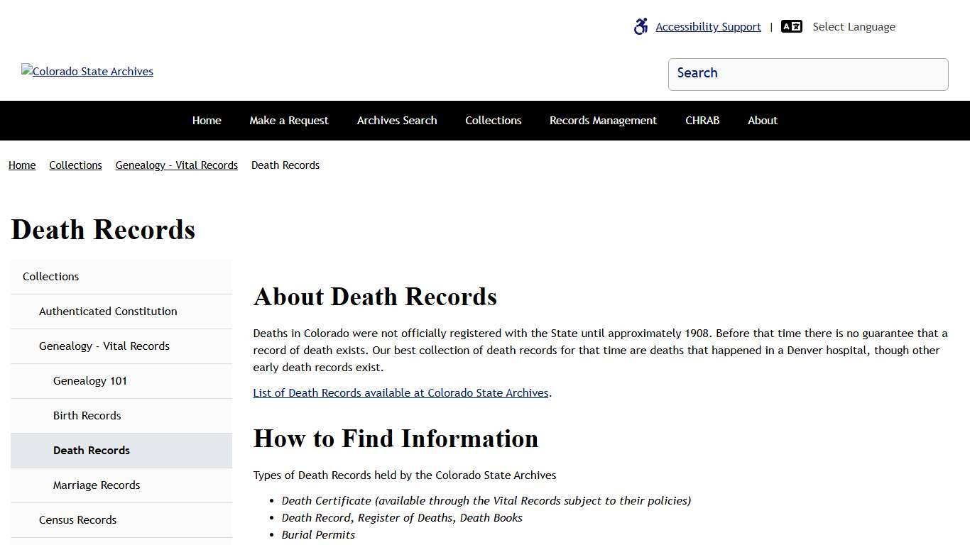 Death Records | Colorado State Archives