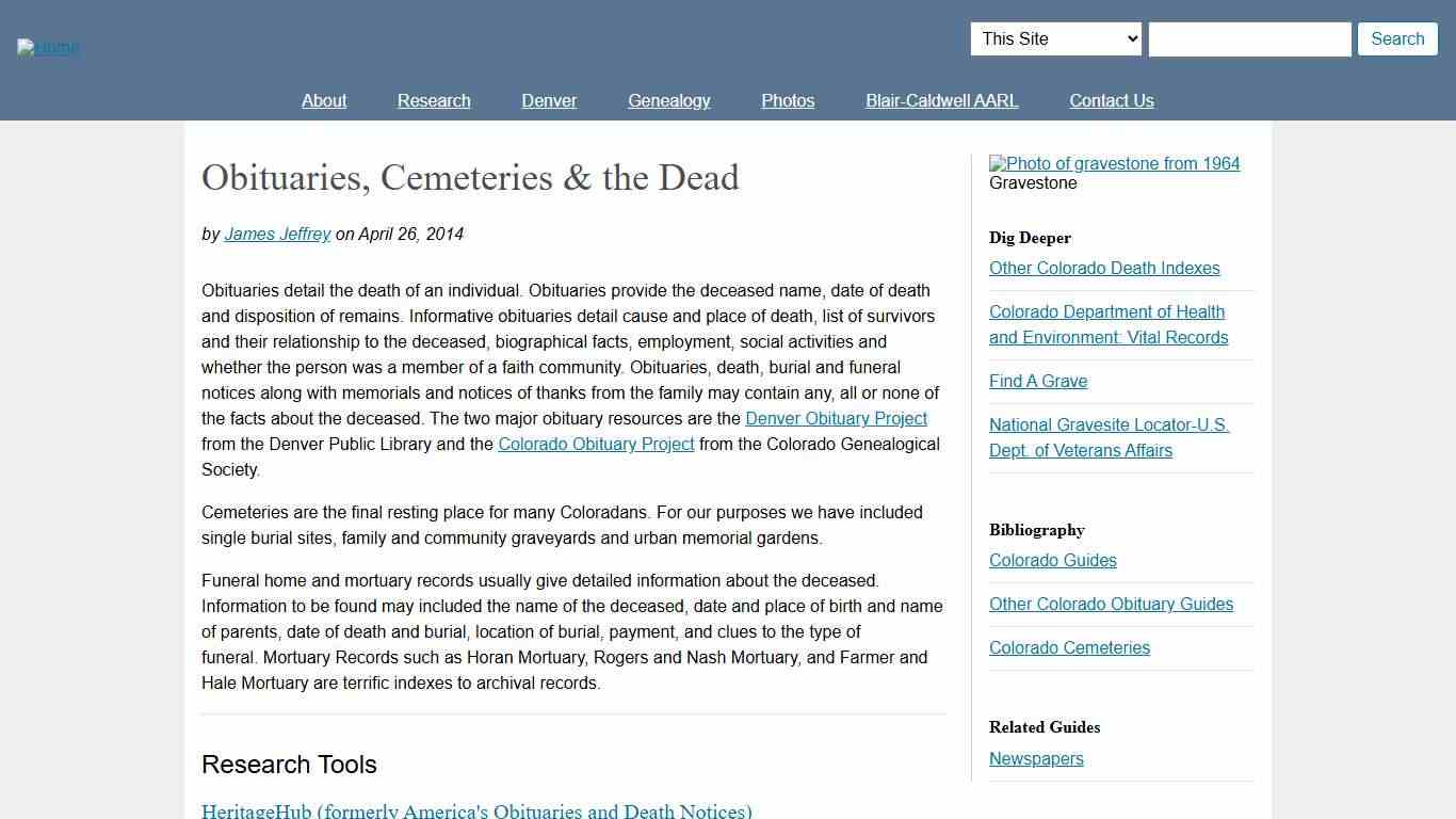 Obituaries, Cemeteries & the Dead | Denver Public Library Special Collections and Archives