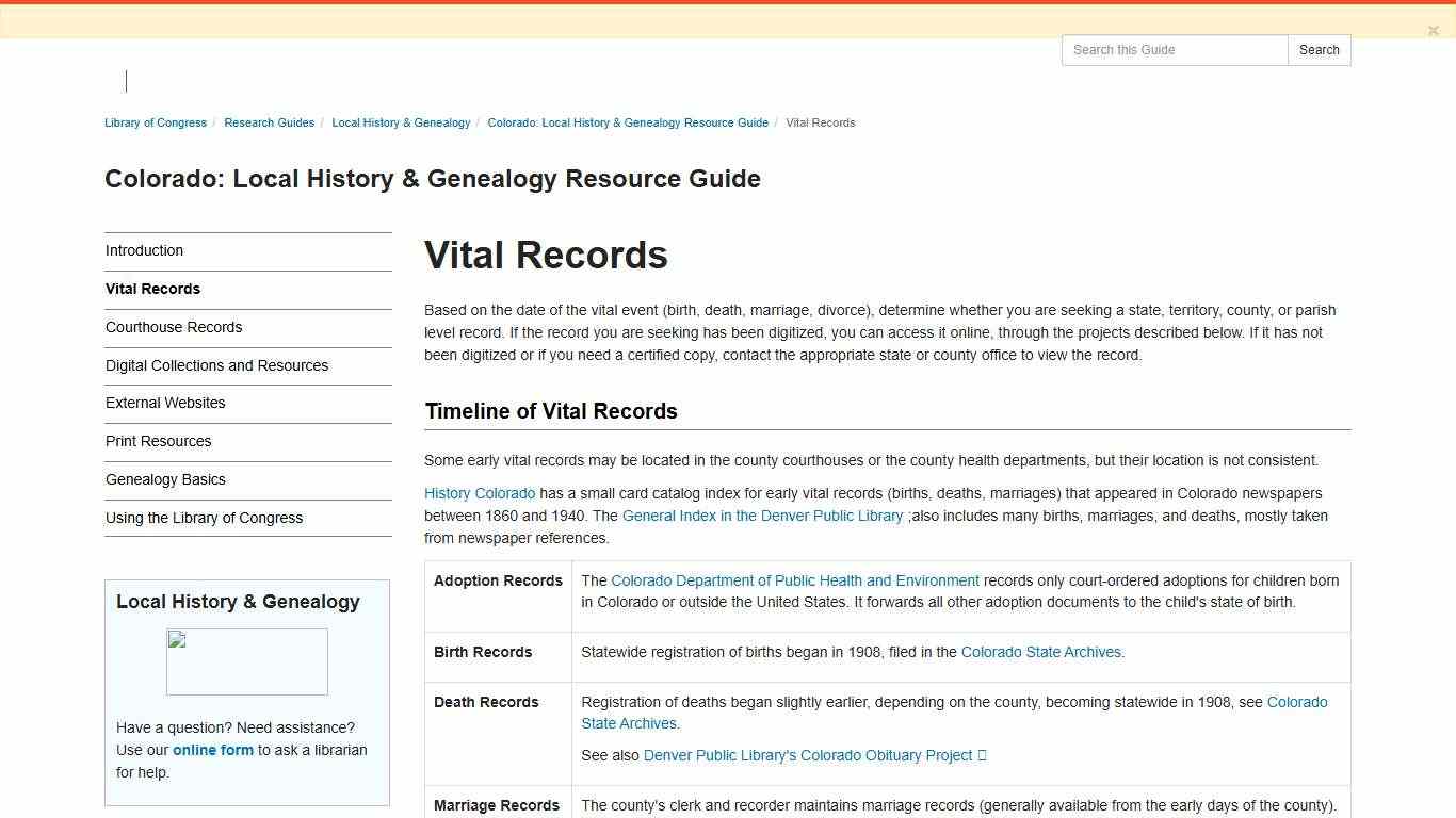 Vital Records - Colorado: Local History & Genealogy Resource Guide - Research Guides at Library of Congress