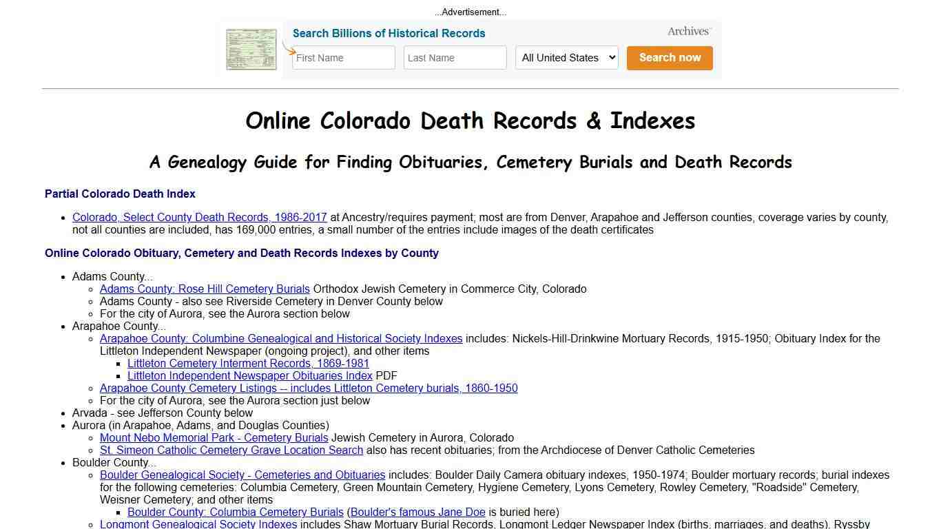 Online Colorado Death Indexes, Records & Obituaries